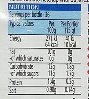 Tomato Ketchup 50% less sugar & salt - Nutrition facts - en