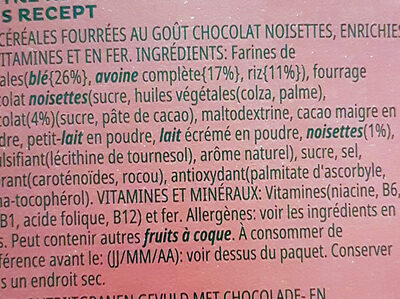 Céréales Trésor Kellogg's Chocolat Noisettes - Ingredients - fr