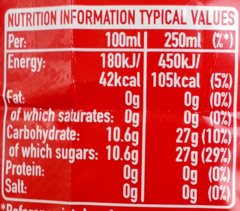 Coca-Cola Sabor Original - Nutrition facts - en