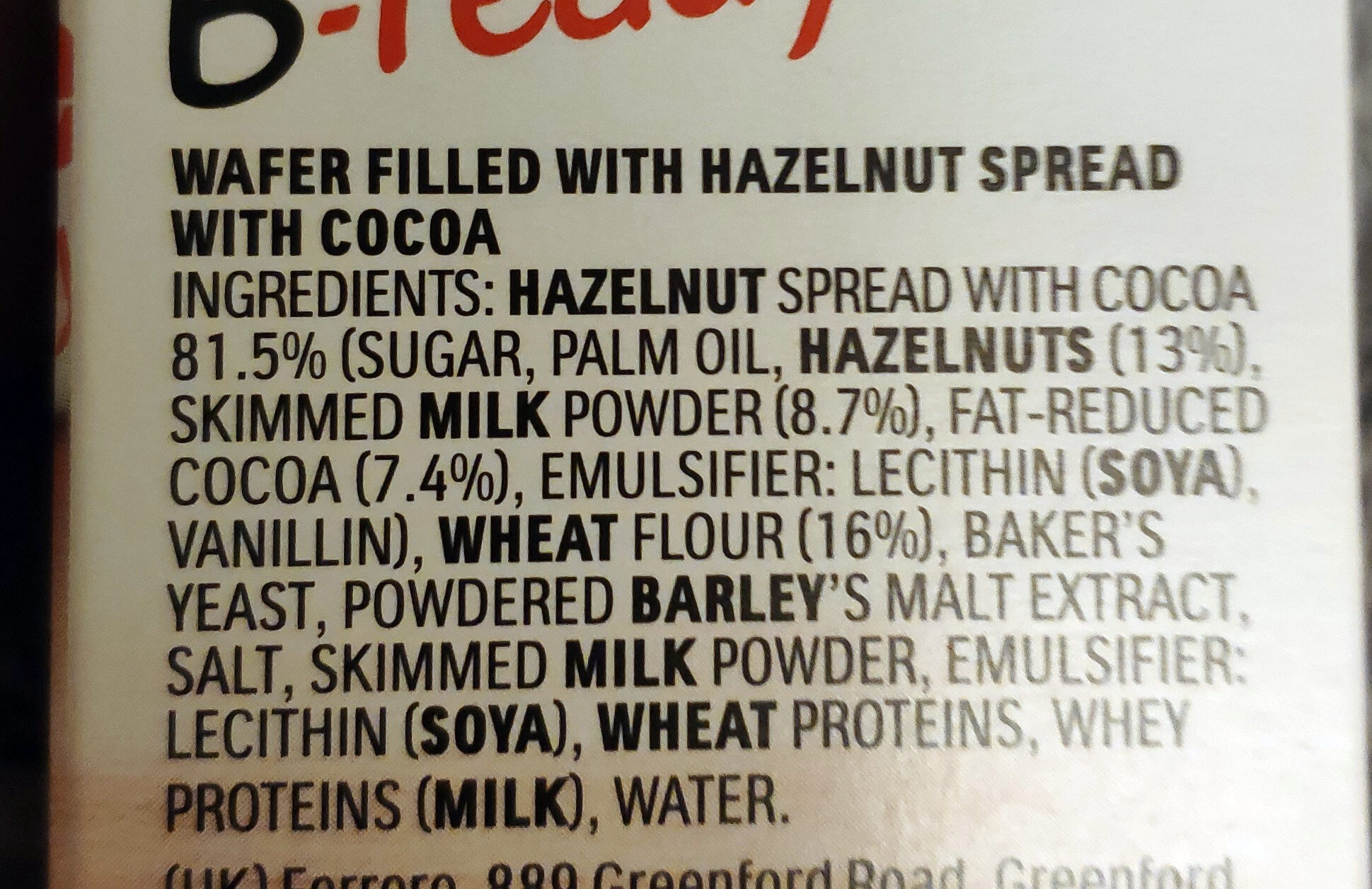 Nutella B-ready - Ingredients - en